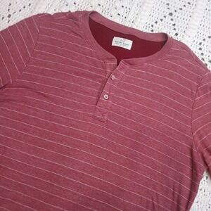 Marine Layer‎ Double Knit Henley Long Sleeve Mens M Red Striped Casual Comfy